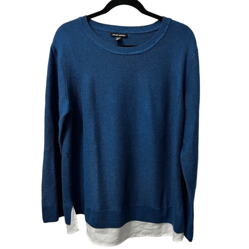 Hilary Radley Long Knit Sweater Tunic with Faux Shirt & Side Slits XXL